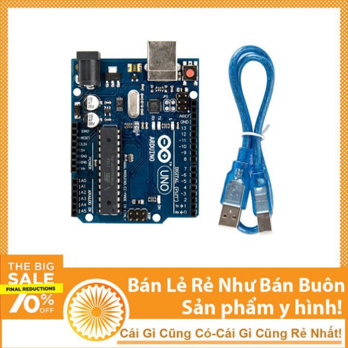 Mạch Arduino UNO R3 ATMEGA16U2 Chip Cắm - Tặng Kèm Cáp Nạp Code