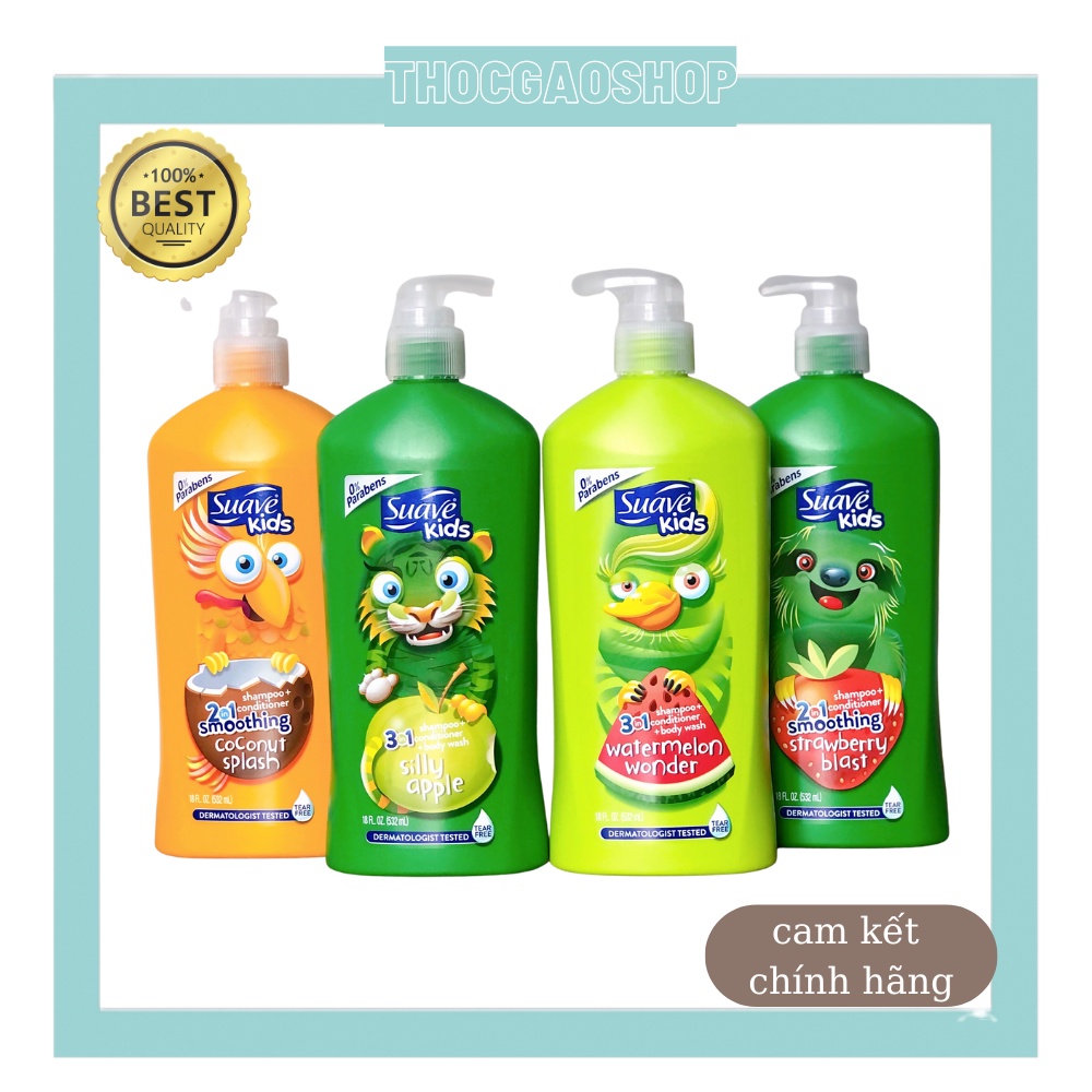 Sữa tắm gội 2 trong 1 suave kids đủ size 532ml/1.8L đủ mùi táo, dưa, dừa
