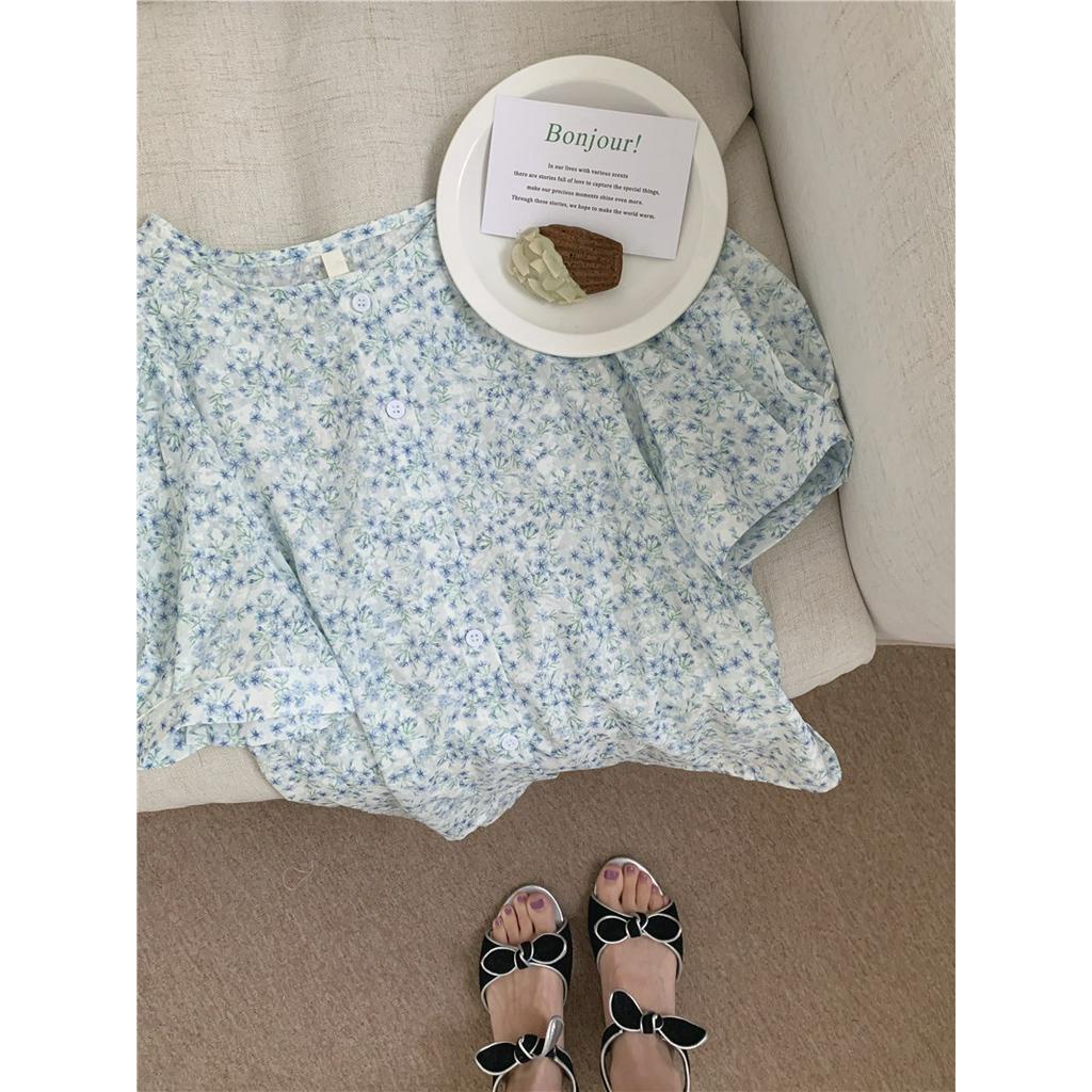 Áo Chiffon Cổ Tròn Tay Ngắn In Hoa Phong Cách Mới 52109