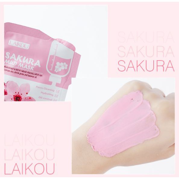 Lẻ 1 Gói Mặt nạ Laikou bùn Hoa anh đào cấp nước sạch da kiềm dầu Japan Sakura Mud Mask