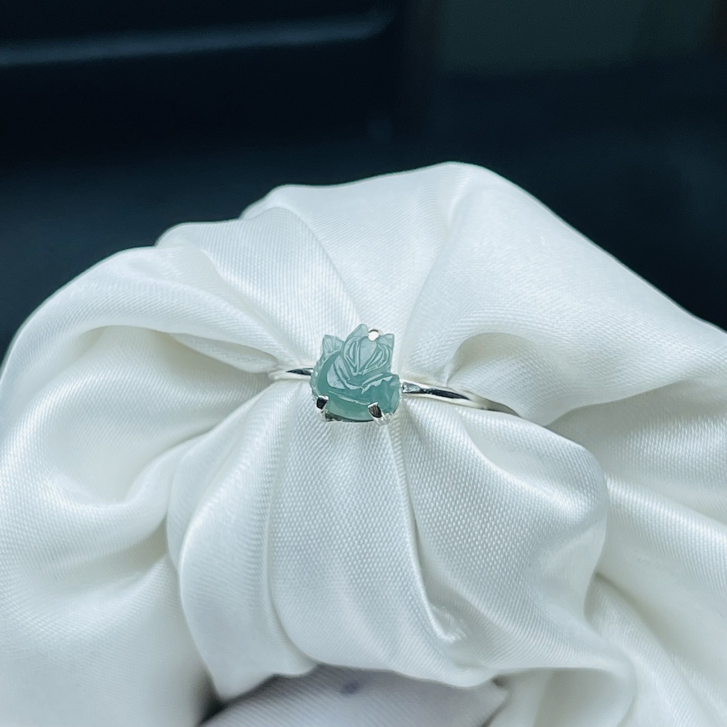 Nhẫn Bạc Ta Đính Đá Ngọc Bích, Nhẫn Nữ Thiết Kế Mặt Đá Hồ Ly Lam Ngọc