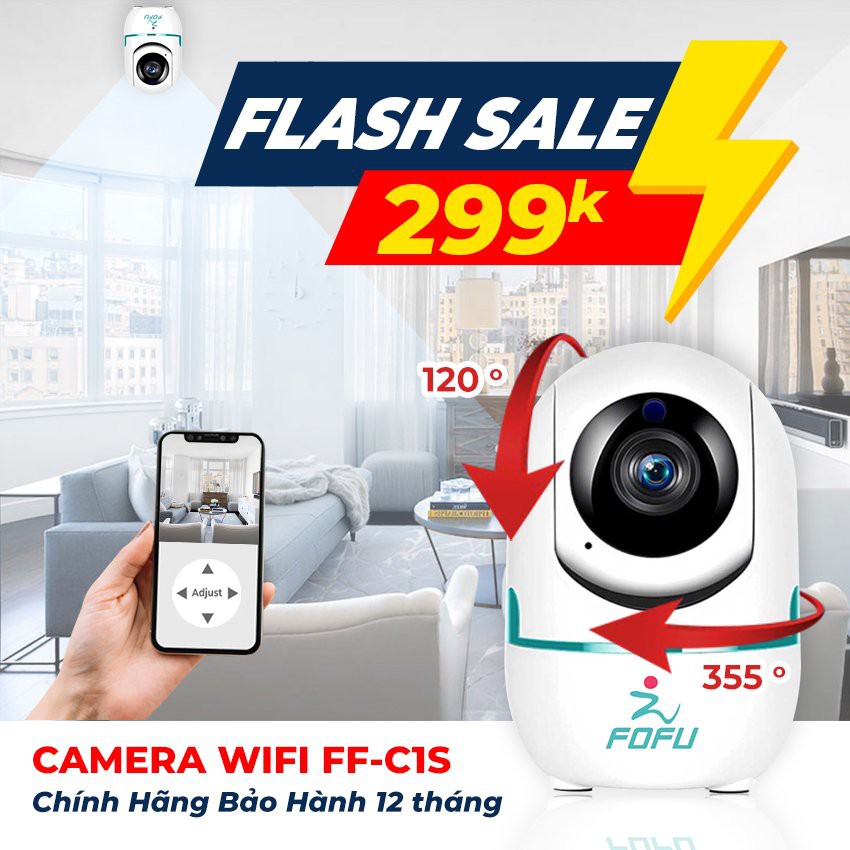 Camera Wifi FF-C1S-720P chống trộm trong nhà độ phân giải 720P, báo động phát hiện chuyển động, am thanh 2 chiều, xoay 3