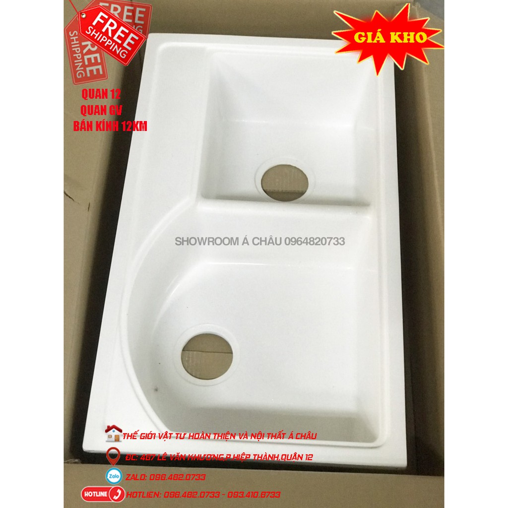 Bồn rửa chén đá 2 hộc màu trắng giá rẻ có kèm theo bộ xả