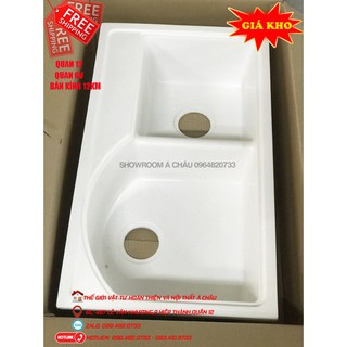 Bồn rửa chén đá 2 hộc màu trắng giá rẻ có kèm theo bộ xả