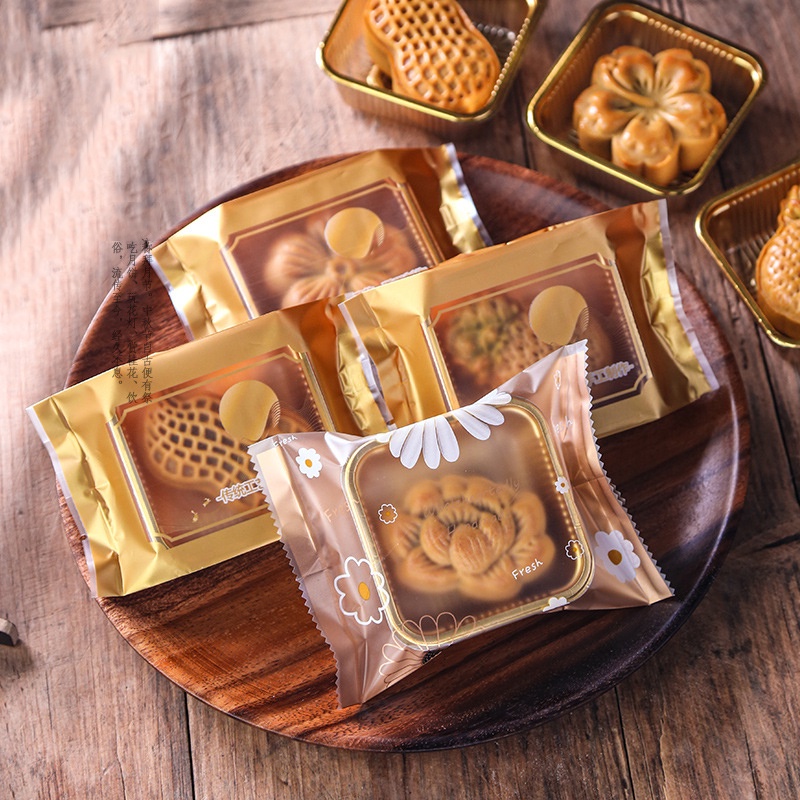 2021 New Mid-Autumn Mooncake Packaging Bag Golden Daisy Machine Sealing Bag Egg Yolk Crisp Biscuit Baking Bag Gift