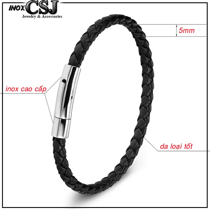 VÒNG TAY NAM DÂY ĐEN CAO CẤP KHÓA INOX