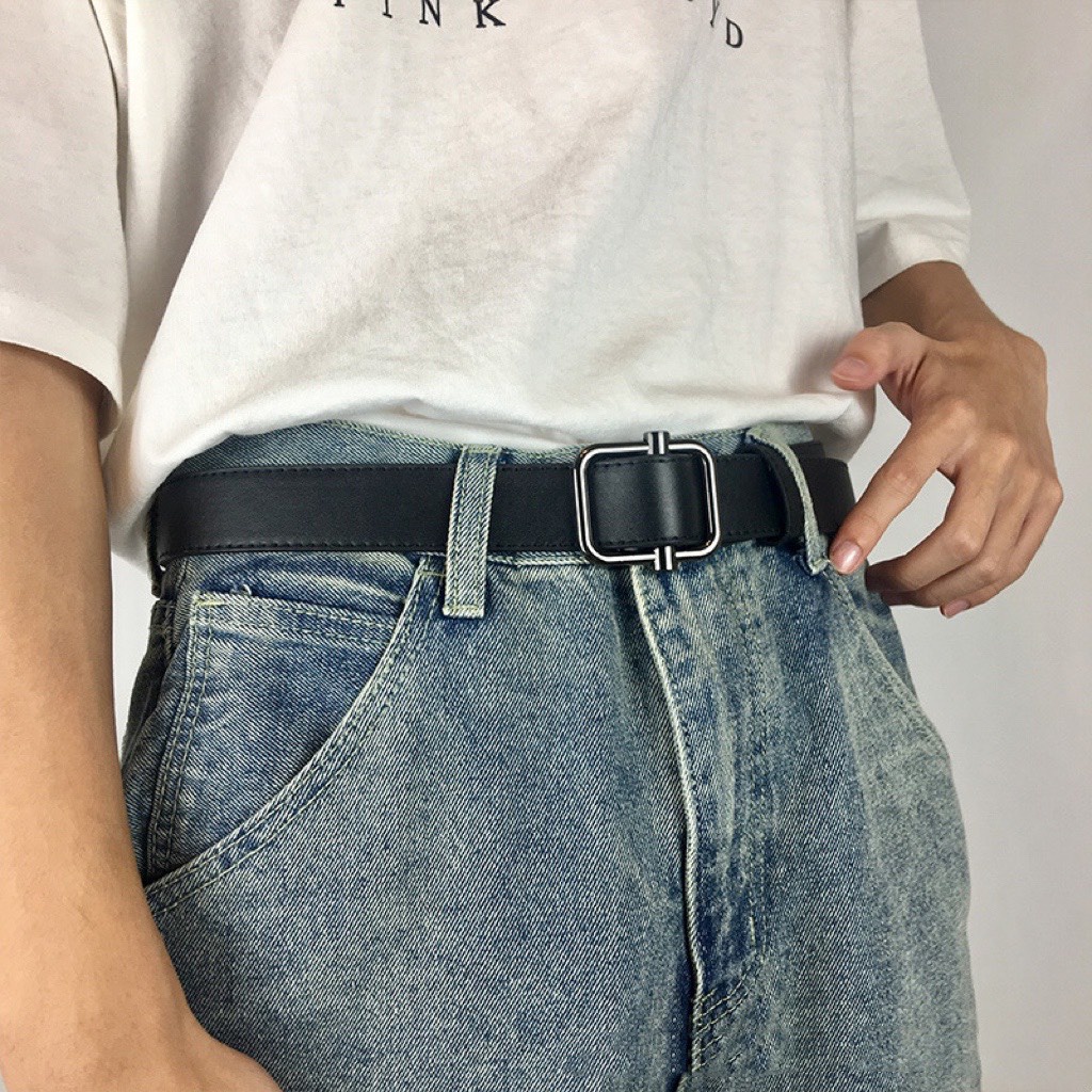 Thắt lưng nam mặt vuông chữ nhật ghi đen nam tính cool ngầu TLN013 - Dây nịt nam đen đi chơi học làm - Thắt lưng trendy