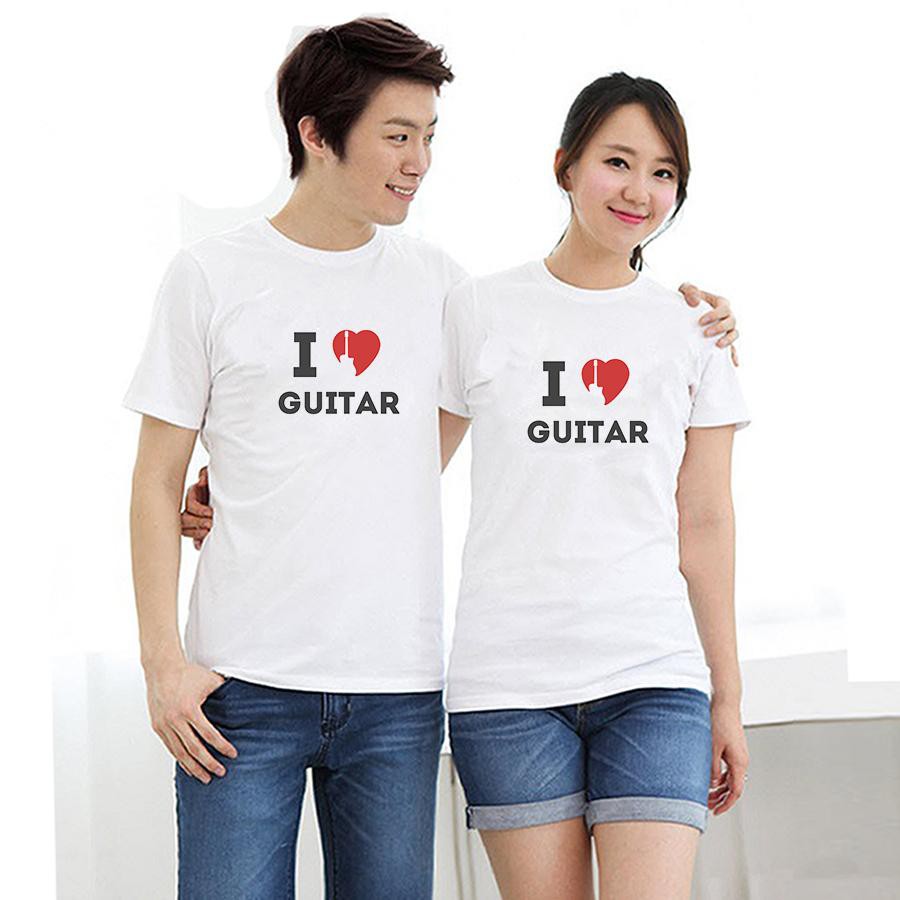 Áo thun cặp đôi in hình tôi yêu ghita form rộng phong cách hàn quốc