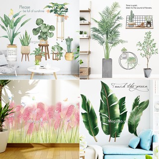 Decal dán tường chậu cây xanh nhiệt đới, decal cây xanh trang trí tường nhà giá rẻ