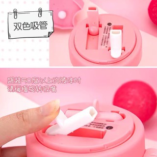 Bình đựng nước 2 ngăn kèm ống hút
