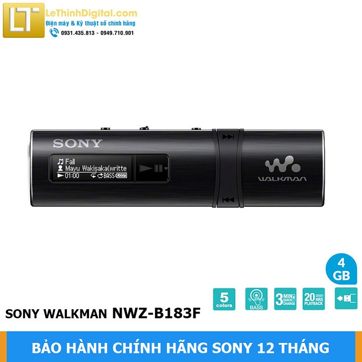 Máy nghe nhạc Sony Walkman NWZ-B183F (Đen) [4GB] | Hãng phân phối | Bảo hành chính hãng 12 tháng toàn quốc