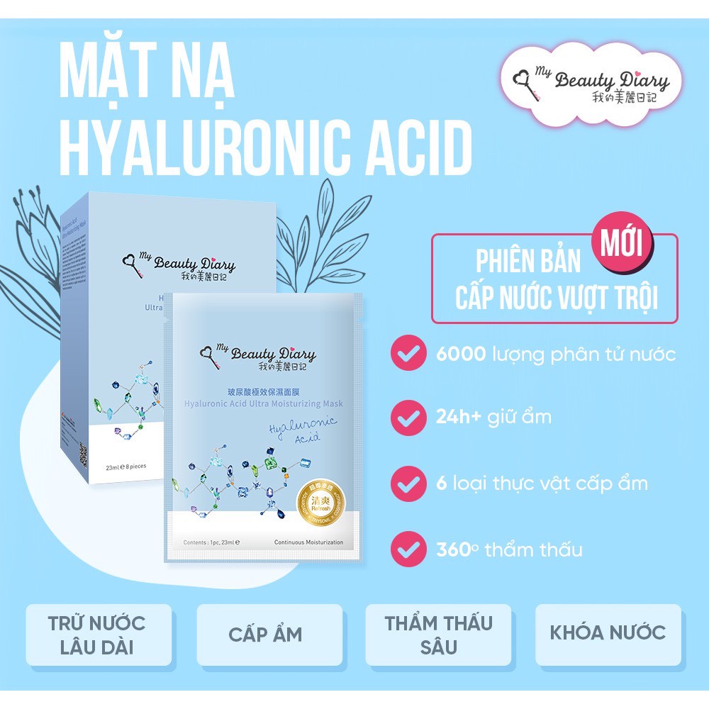 Hộp 8 miếng mặt nạ My Beauty Diary Hyaluronic Acid Moisturizing cấp nước và dưỡng ẩm - HA 23ml/Miếng
