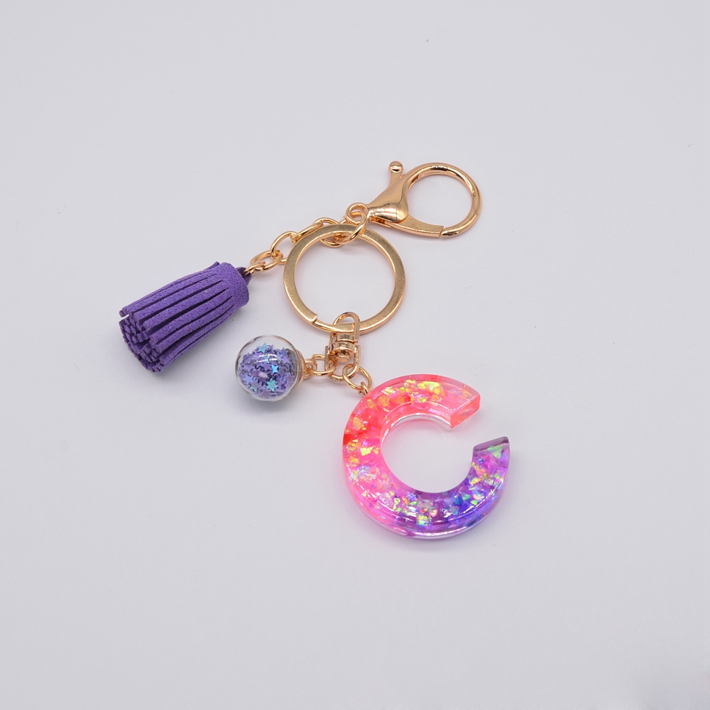 Móc Khóa Nhựa Resin Có Mặt Dây Tua Rua Chữ Cái A-Z Dễ Thương Thời Trang