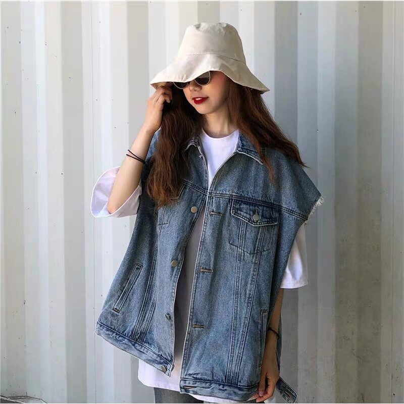 Áo khoác denim không tay dáng rộng thời trang Hàn Quốc | BigBuy360 - bigbuy360.vn