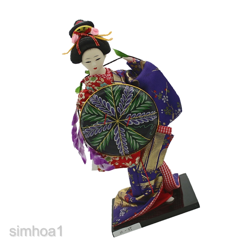 Búp Bê Geisha Mặc Kimono Nhật Bản 12inch Kèm Áo Choàng Tím