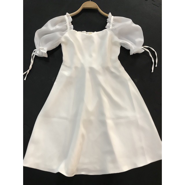 Váy trắng công chúa ren cổ và tay ngắn , Đầm dự tiệc sinh nhật thiết kế dáng xòe kiểu babydoll (video/ảnh thật) | BigBuy360 - bigbuy360.vn