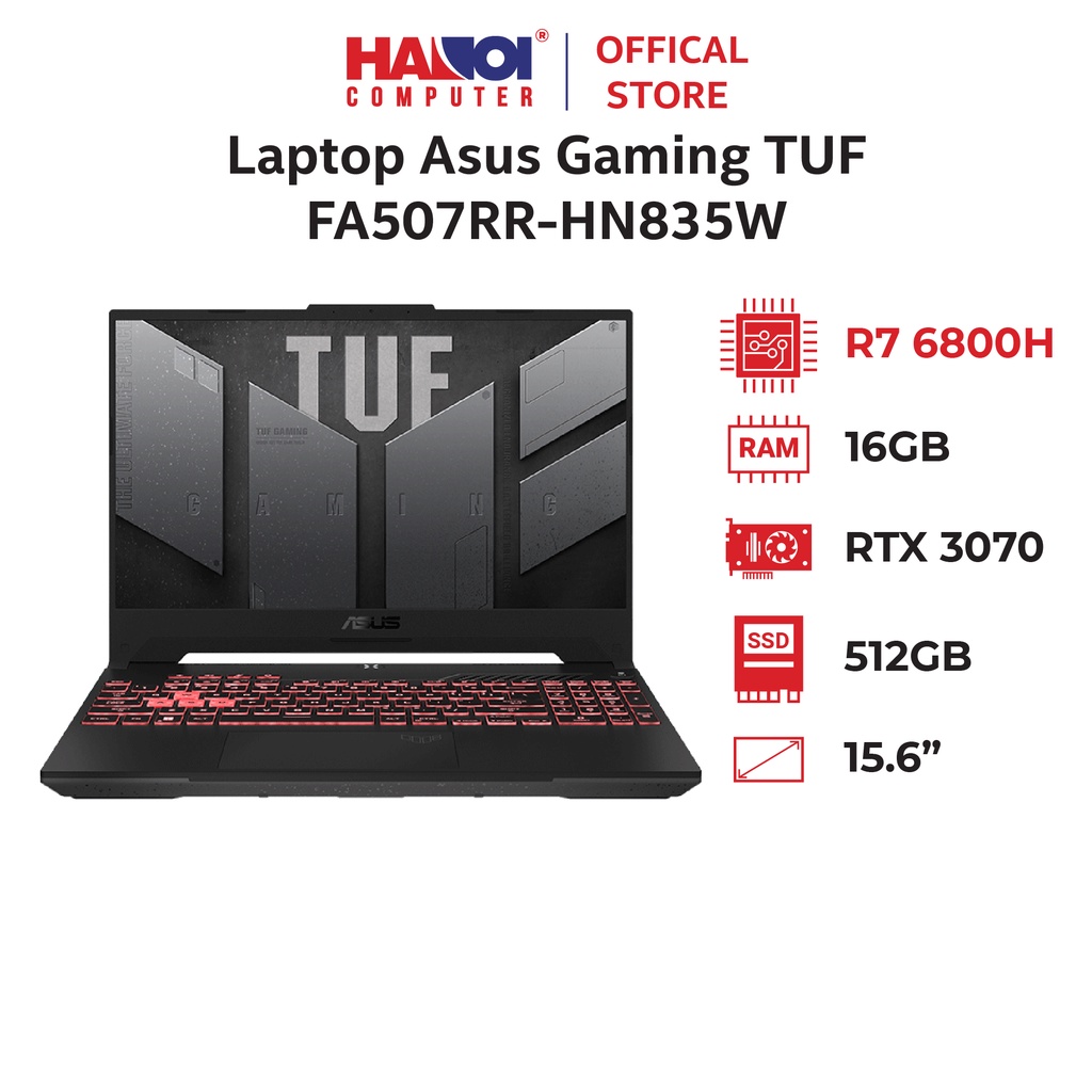 Laptop Asus Gaming TUF FA507RR-HN835W (R7 6800H/16GB RAM/512GB SSD/15.6 FHD 144hz/RTX 3070 8GB/Win11/Xám)
