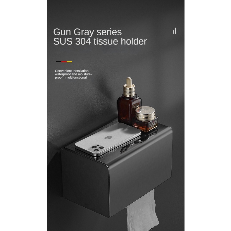 Hộp đựng cuộn giấy vệ sinh XINKUNLON gắn tường thép không gỉ 304 màu xám cao cấp tiện lợi