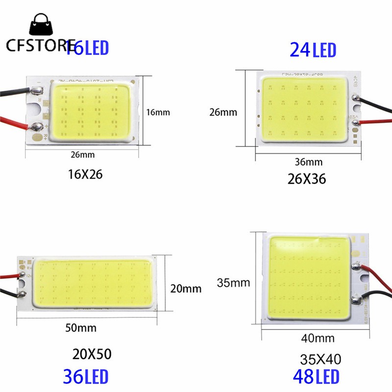 Bảng đèn LED 2V 16SMD/24SMD/36SMD/48SMD COB gắn vòm xe hơi kèm chân cắm T10