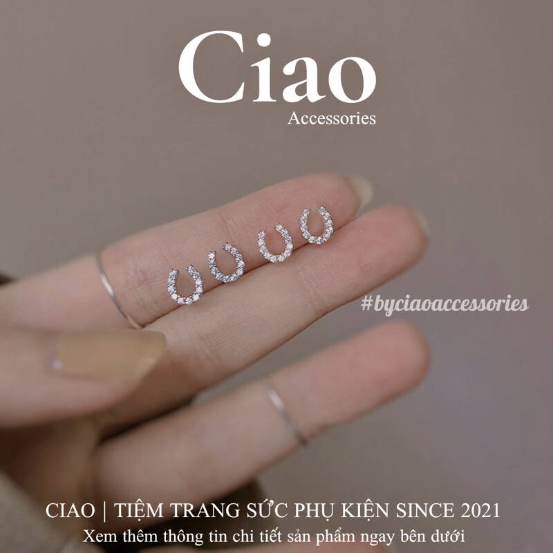 [HOẢ TỐC 1H] Khuyên tai/ Bông tai mạ bạc S925 thiết kế đính đá Horseshoe Tiny Ciao