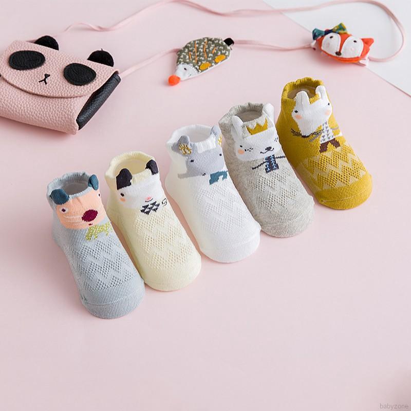 Bộ 5 đôi tất chân chất liệu cotton chống trượt họa tiết hoạt hình xinh xắn cho bé