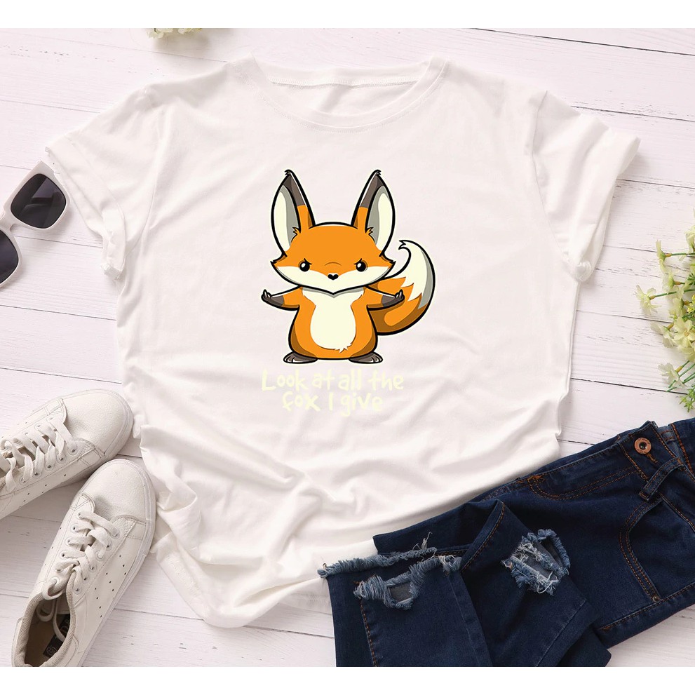 Áo thun phông nam nữ form rộng Familylove - Mẫu áo Unisex chất Cotton 100% Chú Cáo chữ Look at all the fix i give