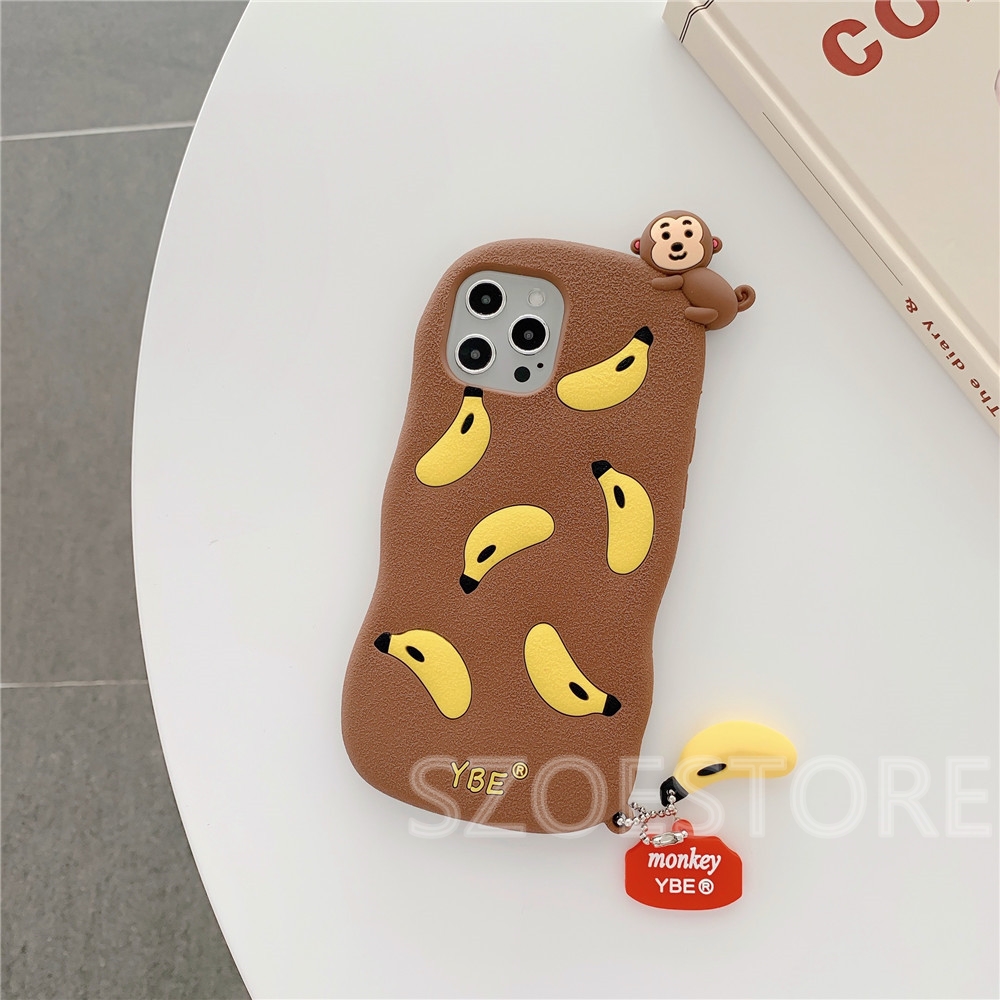 Ốp lưng silicone hình con khỉ và chuối cho iPhone 12 Mini 12 Pro Max 11 Pro Max X XS XR XSMax 8 7 6 6s Plus SE 2020