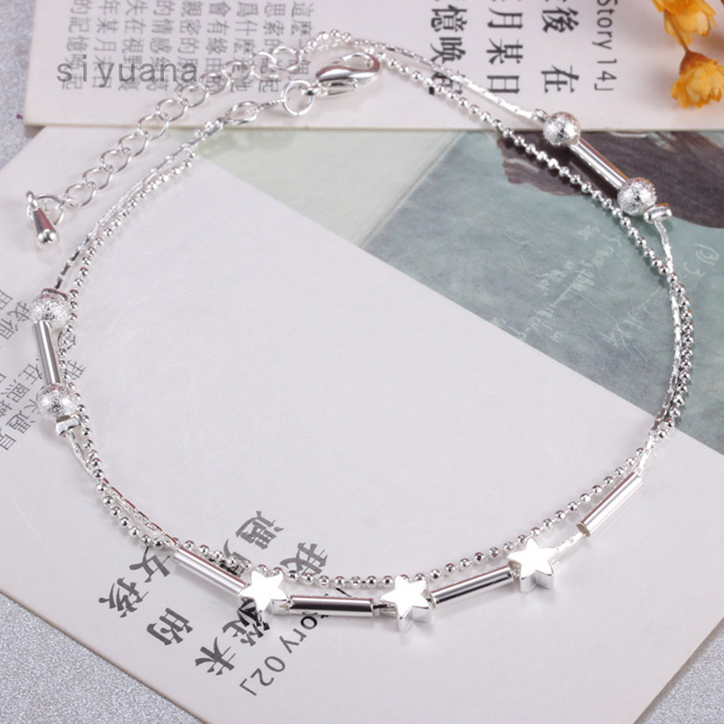 Lắc đeo chân hai lớp hoạ tiết ống tròn và ngôi sao năm cánh đơn giản xinh xắn | BigBuy360 - bigbuy360.vn
