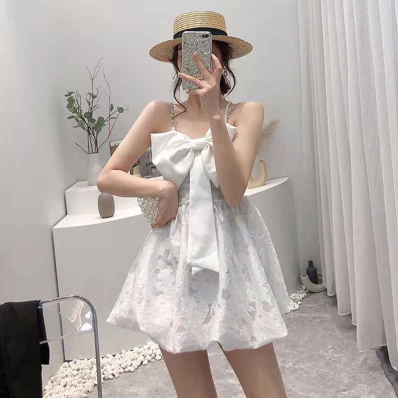 Đầm Không Tay Đính Đá Phối Nơ Xinh Xắn Thời Trang Mùa Hè Dành Cho Nữ