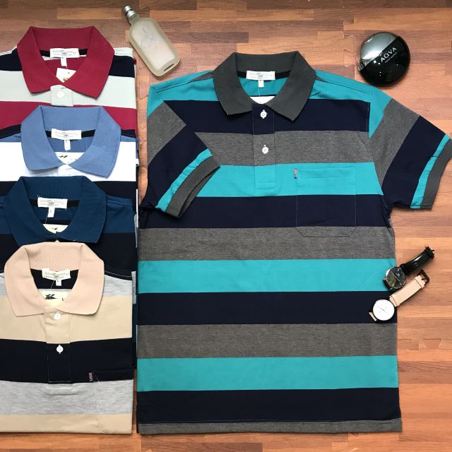 Áo Thun Nam Kẻ Sọc Cổ Bẻ Cộc Tay Trung Niên Hàng Cao Cấp | BigBuy360 - bigbuy360.vn