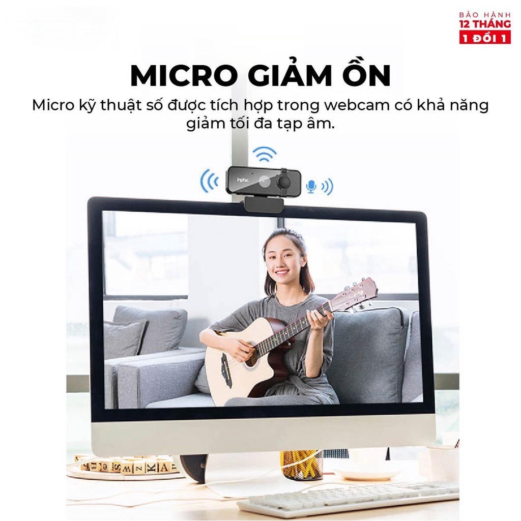 Webcam INPHIC UC10 Full HD 1080p Cực Nét Có Mic Dùng Cho Máy Tính Laptop Hỗ Trợ Học Tập và Làm Việc Online