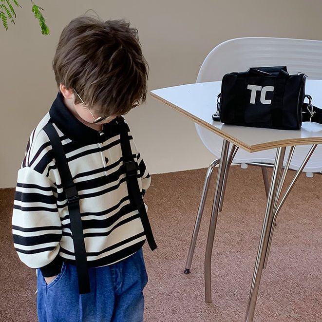 Áo Sweater Họa Tiết Kẻ Sọc Phong Cách Hàn Quốc Thời Trang Xuân Thu Mới Cho Bé Trai