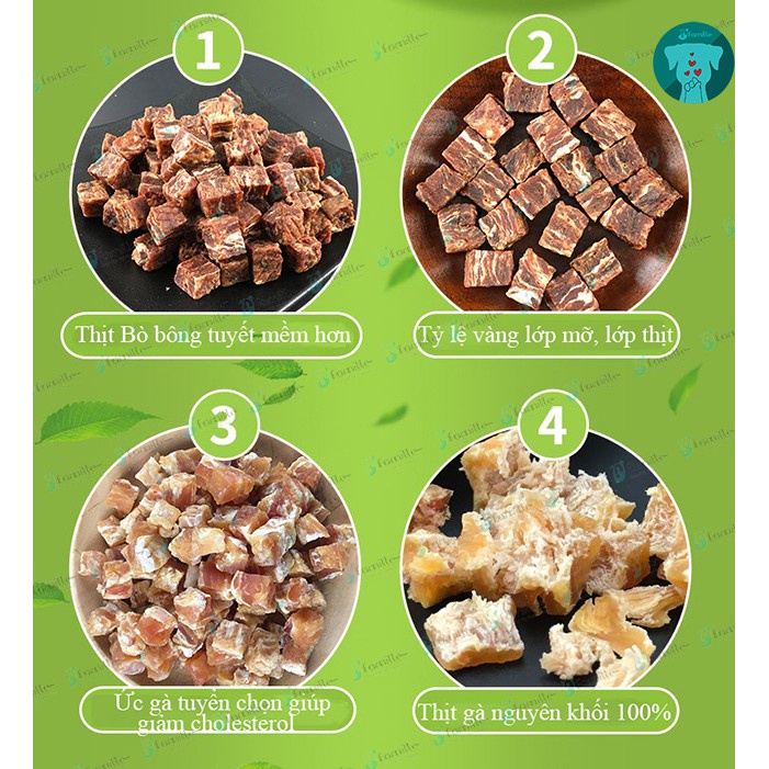 [100% THỊT TƯƠI]Treat Thưởng Cho Chó JFamille, Viên Bò Gà Bông Tuyết, Giàu Đạm, Dinh Dưỡng Cần Thiết. Gói 100gr - JF03