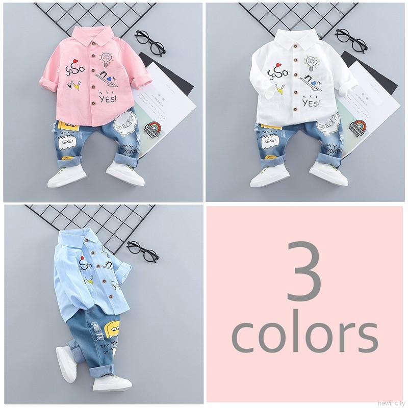 Set áo tay dài + quần jeans phong cách Hàn Quốc cho bé trai