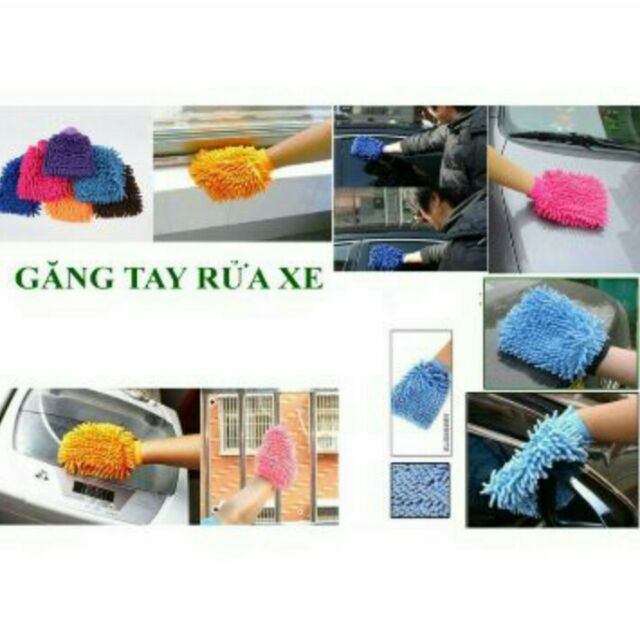 Bộ 2 găng tay rửa xe ô tô - găng tay san hô loại 1 siêu dầy - Găng tay xúc tu rửa xe chống trầy 25x20cm