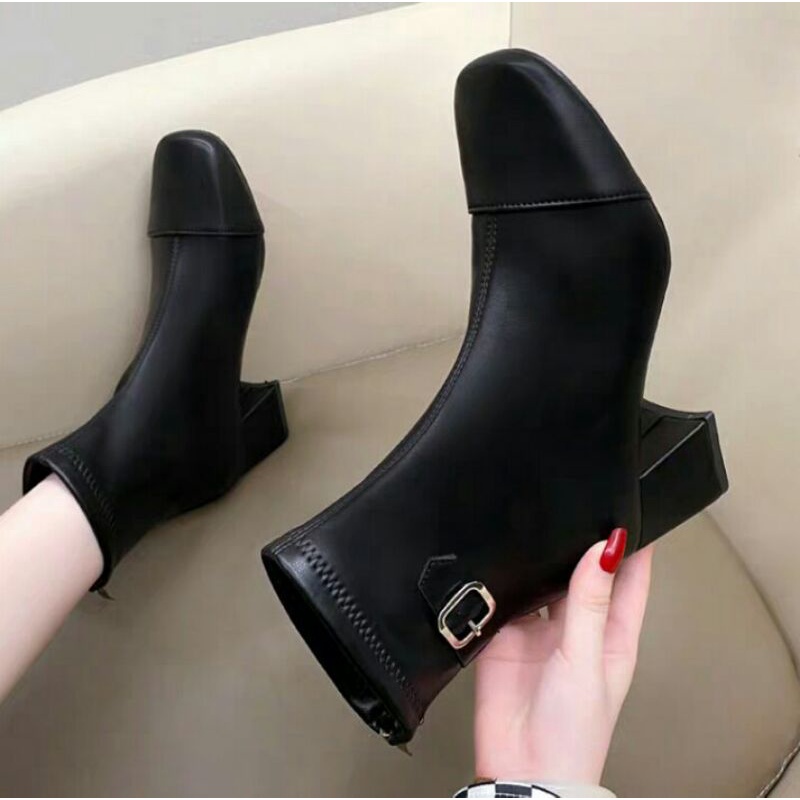 bốt nữ da cổ  lửng đế cao trơn phong cách