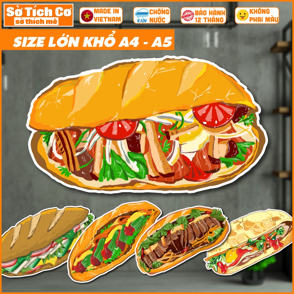 Sticker Bánh mì khổ lớn hình chân thực trang trí decor quán ăn, dán tường, quầy, kính, dán xe đẩy,... MSP: BS01