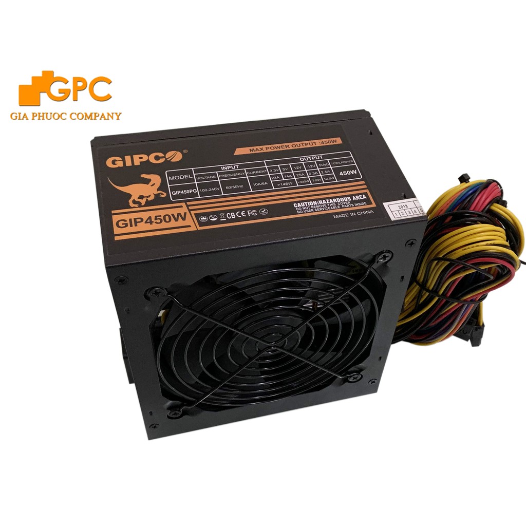 Nguồn máy tính GIPCO 450W, Fan 12cm , Công suất thực 450W chuyên dụng cho máy Game - Hàng chính hãng BH12T