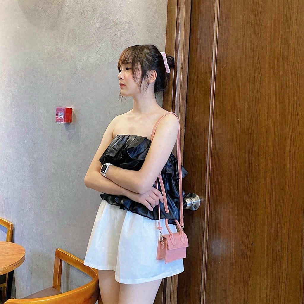 Áo ống trơn tầng bèo đan dây lưng NU30