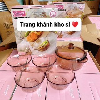 Sét bát thủy tinh có nắp kèm 4 âu thủy tinh nhỏ