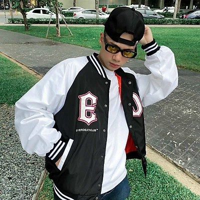 Áo Khoác Bomber Nam ED Nút Bấm Chất Dù Hai Lớp Phối Logo Chữ, Có Tay Khác Màu Form Rộng Mặc 4 Mùa Thoải Mái