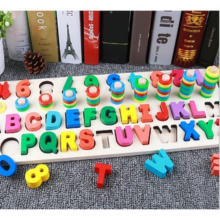 Đồ chơi bảng 4 dòng logic cọc số và chữ cái đa năng cho bé - bảng số Motessori