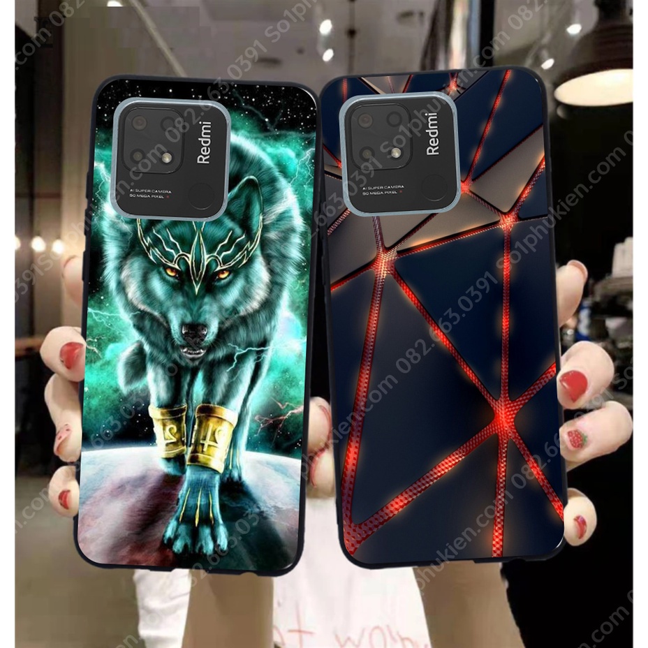 Ốp lưng Xiaomi redmi 10C ép kính nano chống bể hình thư pháp, hoa sen, thiết kế đẹp