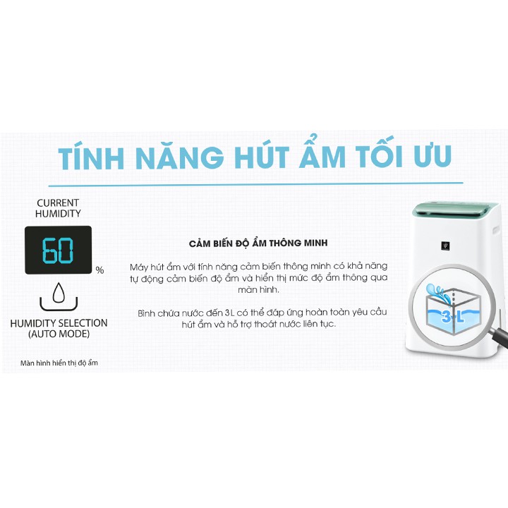 Máy lọc không khí hút ẩm Sharp DW-E16FA-W (38m2) - Hàng chính hãng