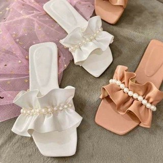 Dép quai ngang nữ nhún bèo đính ngọc