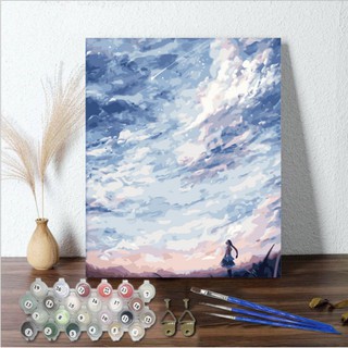 Tranh Sơn Dầu Số Hóa Cô Gái Không Gian Phong Cảnh Vô Tận MiMi Art NH9004 Tranh Tự Tô Màu Theo Số Có Khung Full Phụ Kiện