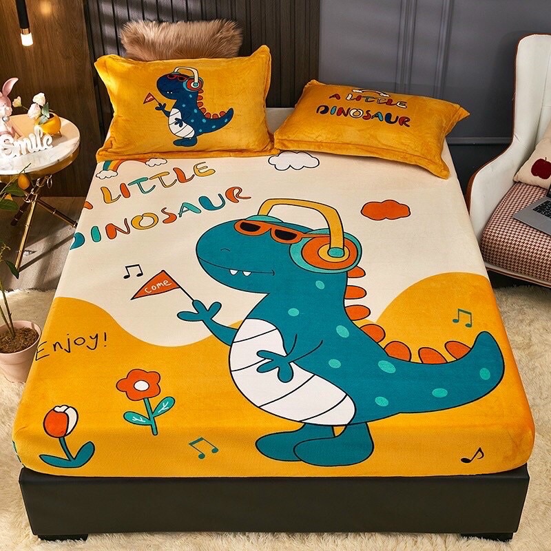 SÉT GA GỐI NỈ SỮA HÌNH NGỘ NGHĨNH ĐÁNG YÊU (1 ga và 2 vỏ gối)