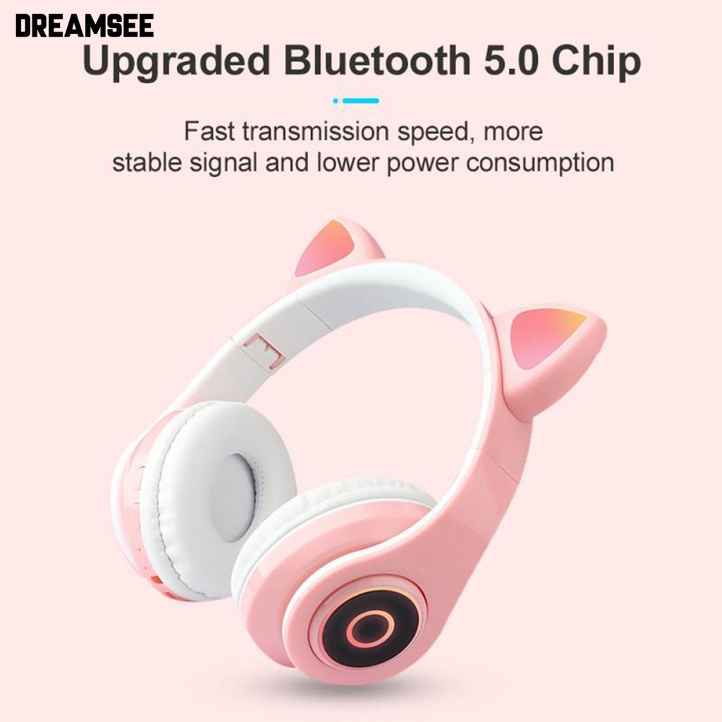 Tai Nghe Bluetooth 5.0 Không Dây P39M Hình Tai Mèo Có Đèn Led