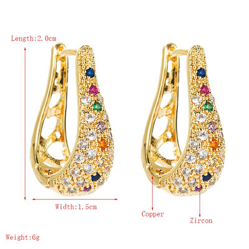 2021 new fashion geometric U-shaped hollow micro-inlaid color zircon earrings women European and American personality trend earrings