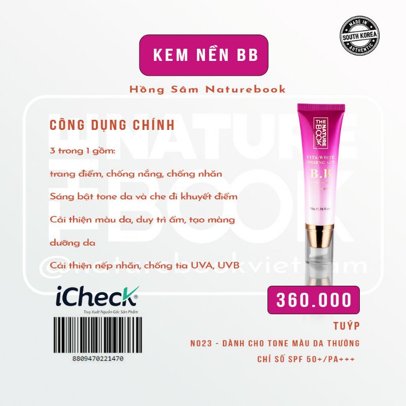 Kem BB cream Hồng sâm Hàn Quốc